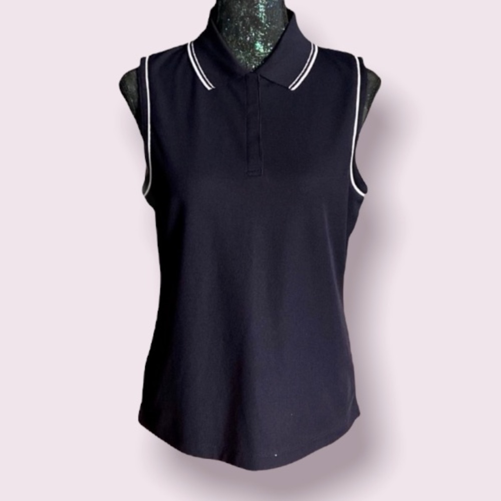 EP Pro Tour Tech Sleeveless Polo Top in Navy with Silver Trim